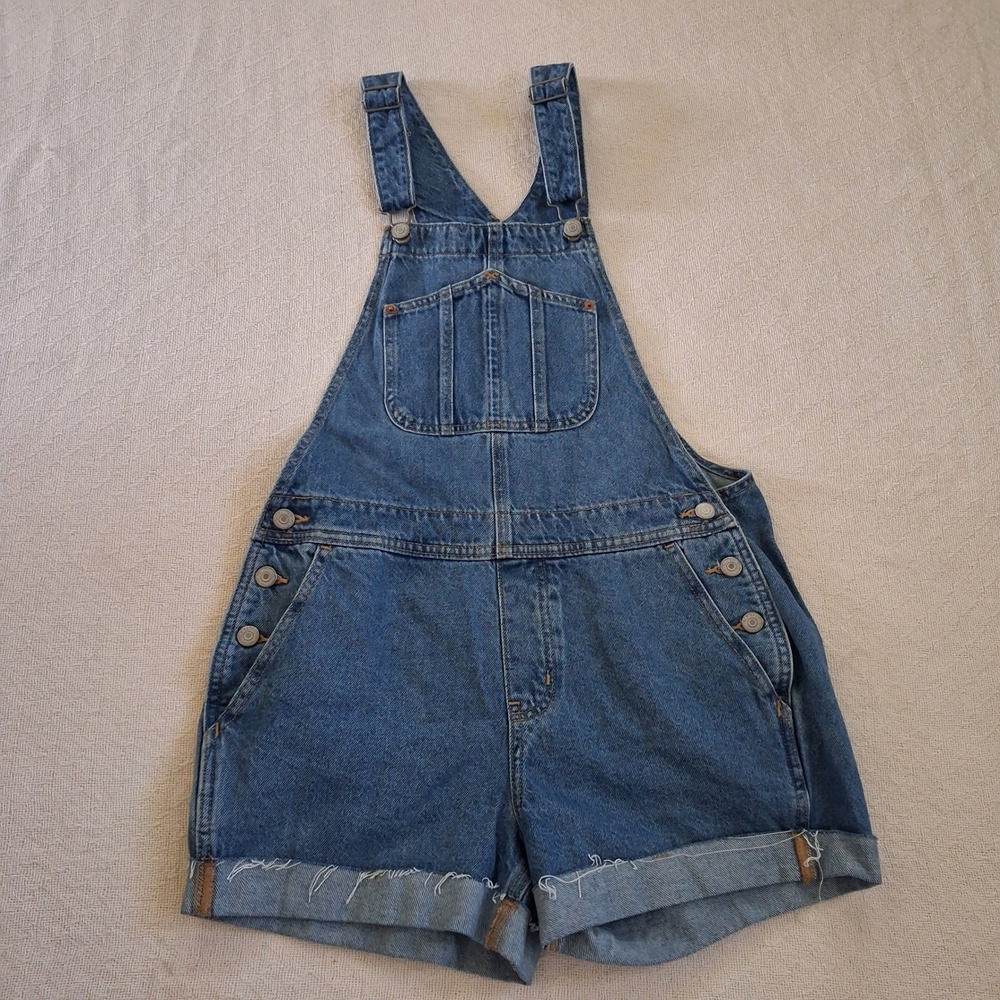 old navy 3.5 jean cutoff shortalls womens small denim vintage retro 90s mom vibe